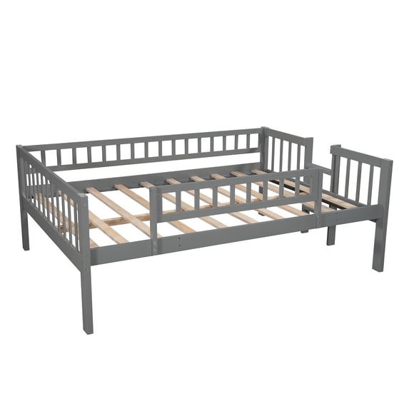 HomeRoots 403963 Full Over Full Over Full Contemporary Bunk Bed with Slide, Gray