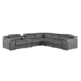 thumbnail image 1 of Dark Gray Italian Leather Power Reclining L Shaped Six Piece Corner Sectional With Console, 1 of 10