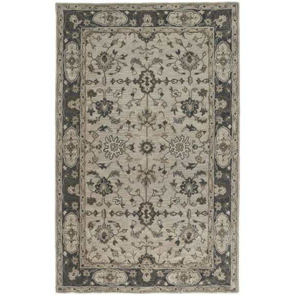 HomeRoots Gray Ivory And Taupe Wool Floral Tufted Handmade Stain Resistant Area Rug