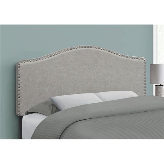 HomeRoots 490191 Gray Linen Blend Upholstered Arched Full Headboard with Nail Head Trim