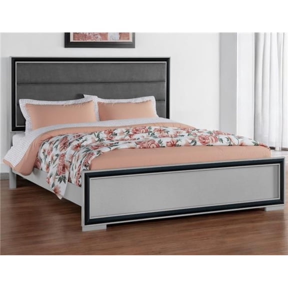 HomeRoots 564715 Gray Ribbed Texture Wood & Upholstery Full Size Bed Frame