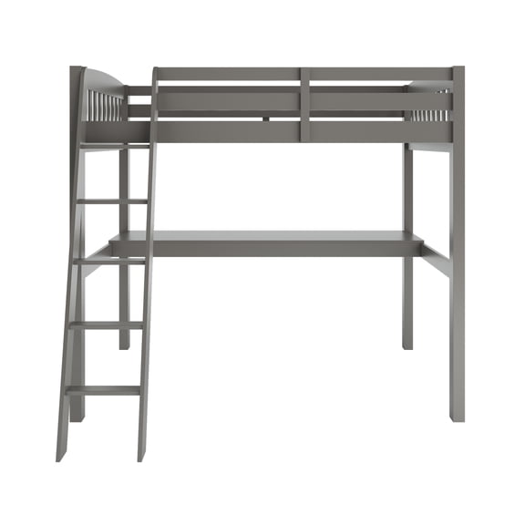 HomeRoots 490208 72 x 60 x 80 in. Gray Solid Wood Twin Size Loft Bed with Desk & Storage