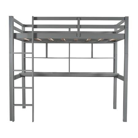HomeRoots 404221 Gray Twin Size Loft Bed with Desk & Shelves