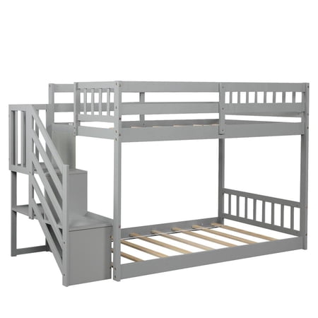 HomeRoots 403891 Gray Twin Over Twin Size Staircase Bunk Bed