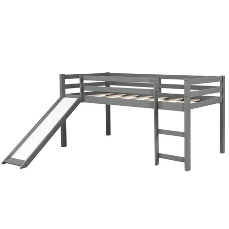 HomeRoots 404078 Gray Twin Size Low Loft Bed with Slide