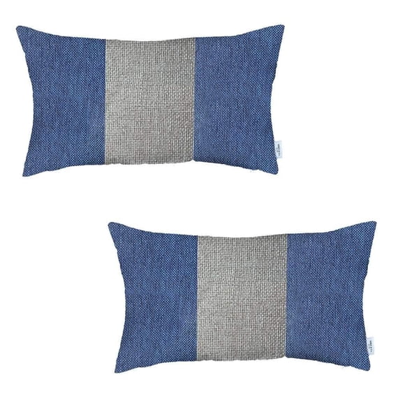 HomeRoots 471750 3.2 x 20 x 12 in. Gray & Blue Geometric Zippered Handmade Polyester Lumbar Pillow - Set of 2