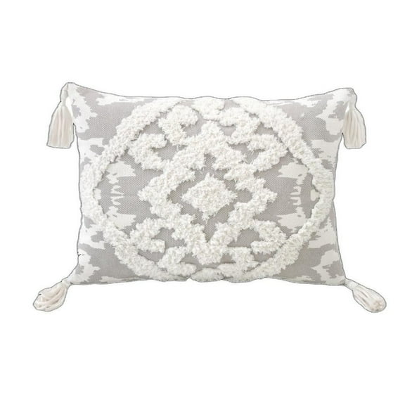 HomeRoots Grey And White Damask Zippered Polyester And Cotton Blend Throw Pillow
