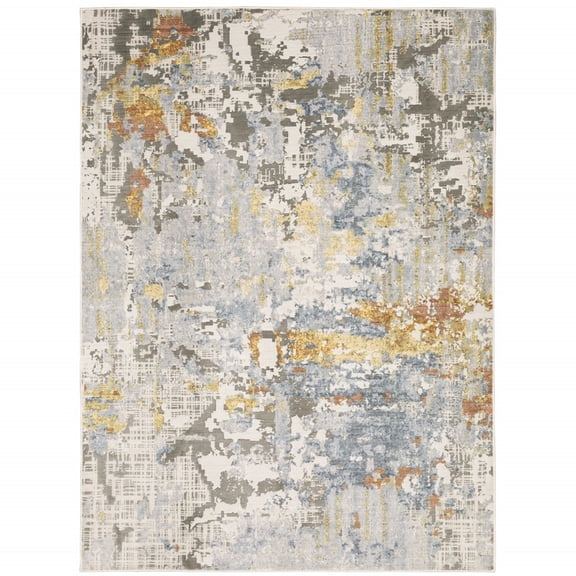 HomeRoots Grey Blue Beige Gold And Rust Abstract Power Loom Stain Resistant Area Rug