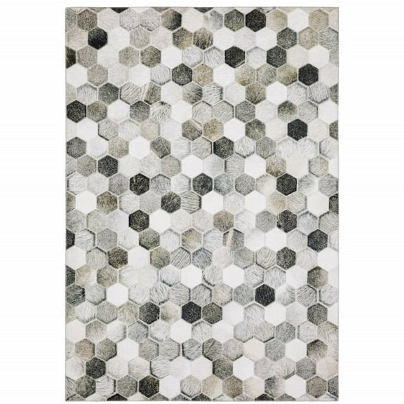 HomeRoots Grey Charcoal Brown Tan And Ivory Geometric Power Loom Stain Resistant Area Rug