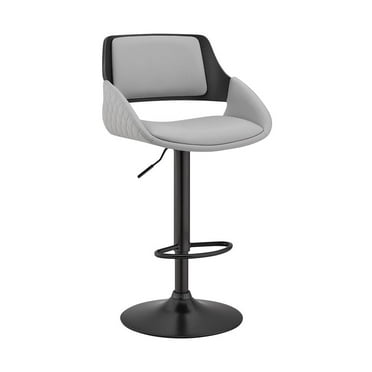 HomeRoots Grey Faux Leather Adjustable Black Swivel Bar Stool