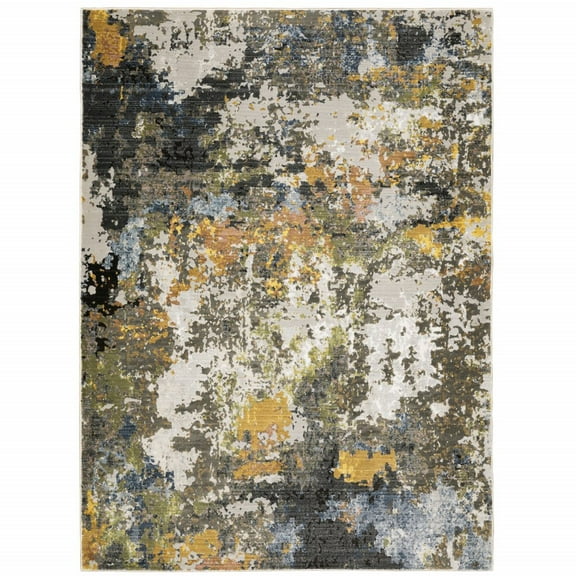 HomeRoots Grey Gold Orange Beige And Brown Abstract Power Loom Stain Resistant Area Rug