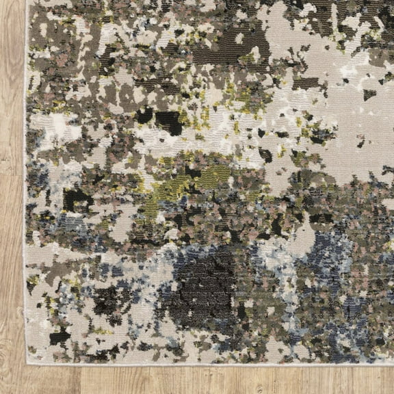 HomeRoots Grey Green Gold Blue And Beige Abstract Power Loom Stain Resistant Area Rug