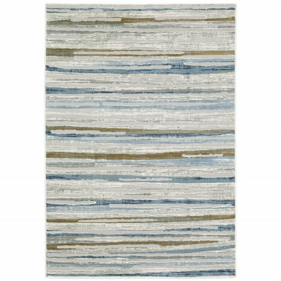 HomeRoots Grey Ivory Brown Beige And Navy Abstract Power Loom Stain Resistant Area Rug