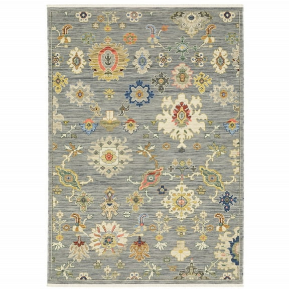 HomeRoots Grey Ivory Gold Salmon And Green Oriental Power Loom Stain Resistant Area Rug