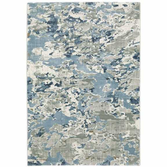 HomeRoots Grey Ivory Navy Beige And Brown Abstract Power Loom Stain Resistant Area Rug
