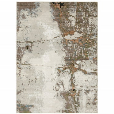HomeRoots Grey Salmon Pink Beige And Green Abstract Power Loom Stain Resistant Area Rug