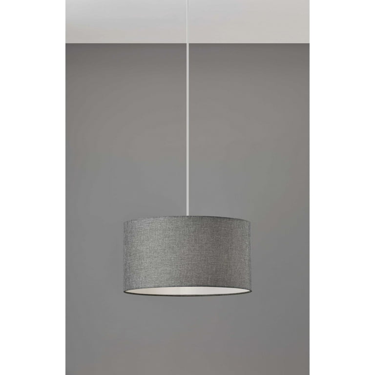 Heather Grey Fabric Shade Electric Drum Pendant Heather Grey Fabric Shade Electric Drum Pendant