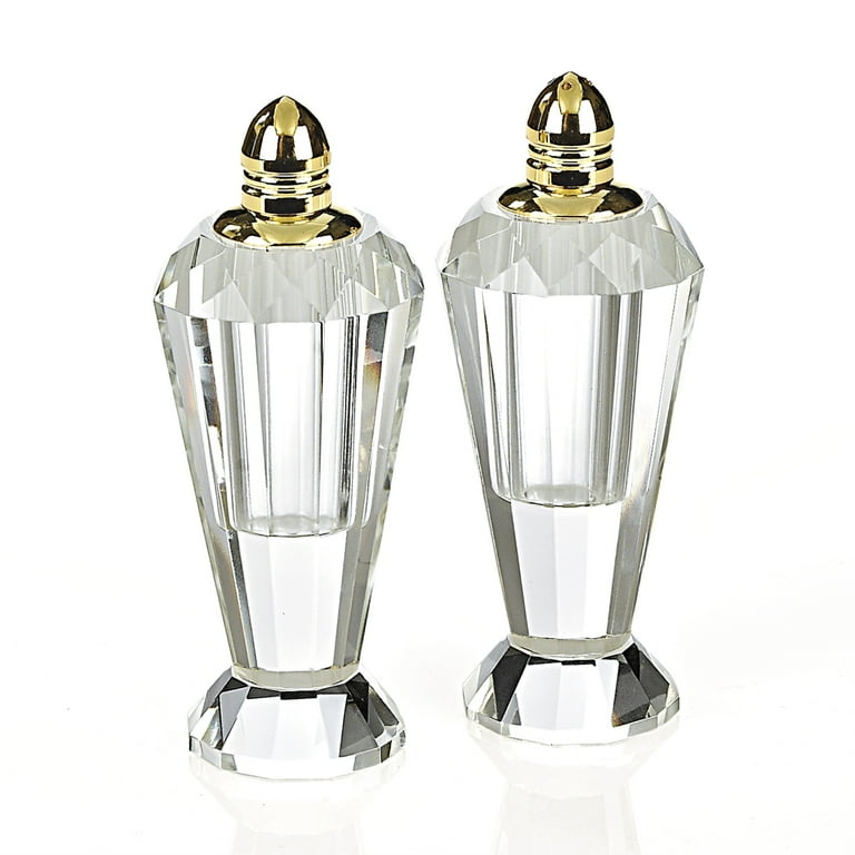 Handcrafted Optical Crystal And Silver Pair Of Salt And Pepper Shakers Handcrafted Optical Crystal And Silver Pair Of Salt And Pepper Shakers