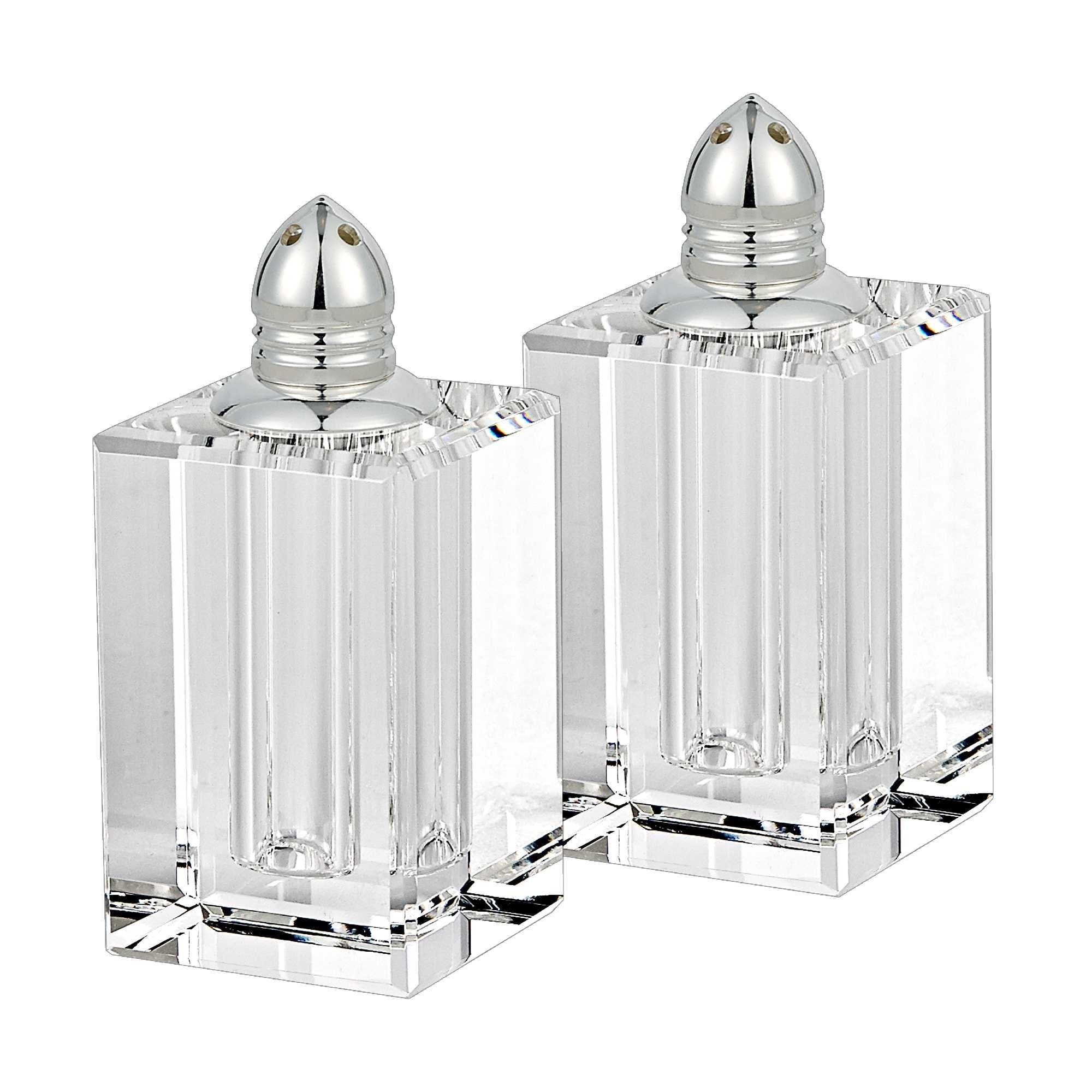 Handcrafted Optical Crystal and Silver Salt and Pepper Shakers