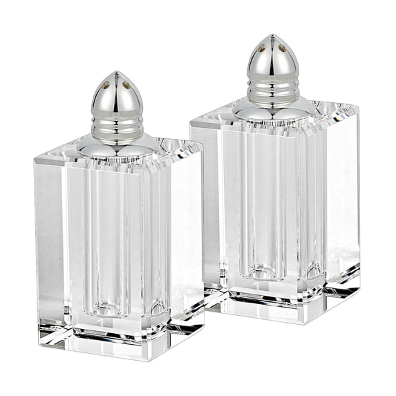 HomeRoots Handcrafted Optical Crystal and Silver Large Size Salt and Pepper Shakers