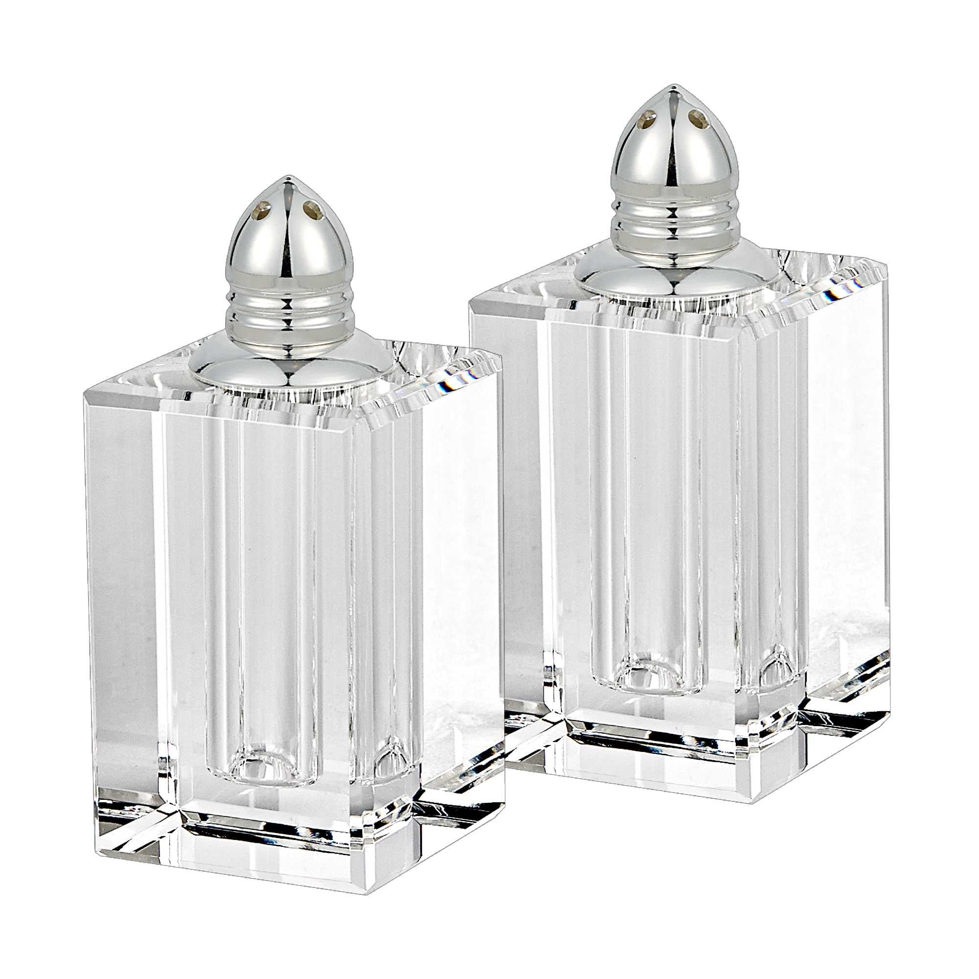 Handcrafted Optical Crystal and Silver Salt and Pepper Shakers