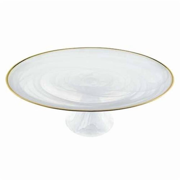 HomeRoots 376163 Handcrafted Optical Glass & White Gold Footed Cakestand with Gold Rim