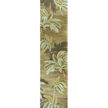 HomeRoots Home Decor 10' Moss Green Hand Tufted Tropical Trees Indoor Runner Rug - 353003
