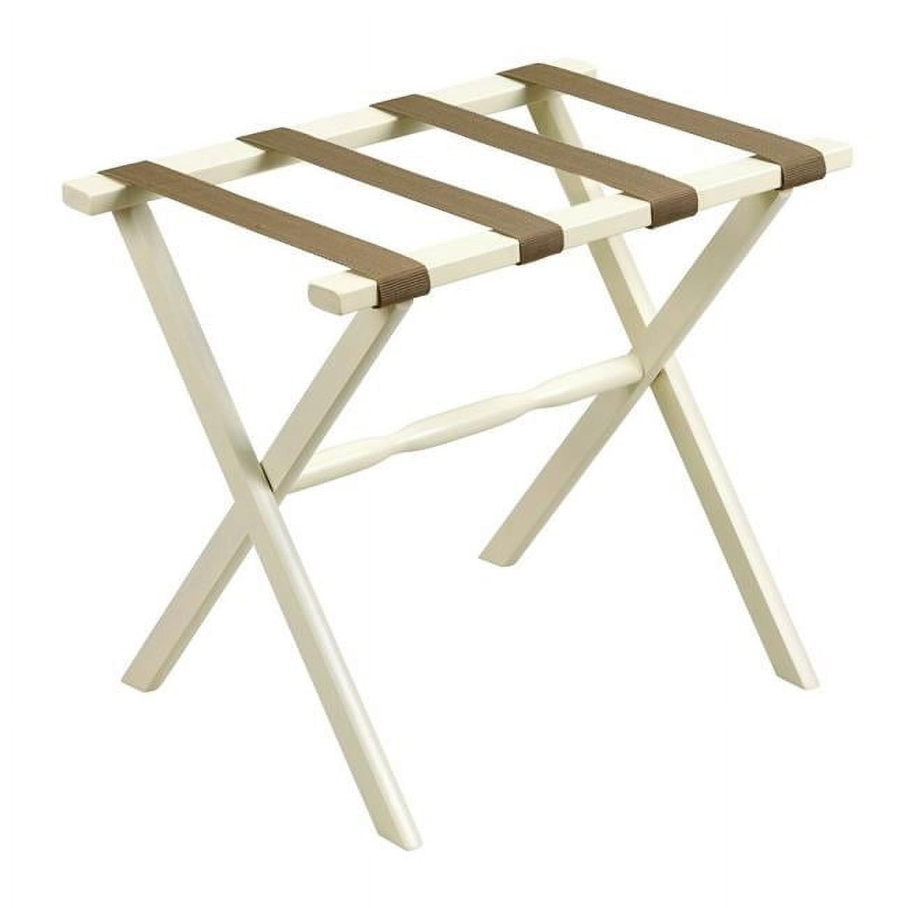 HomeRoots 383080 Hotel Ivory Finish Wood Folding Luggage Rack with Tan ...