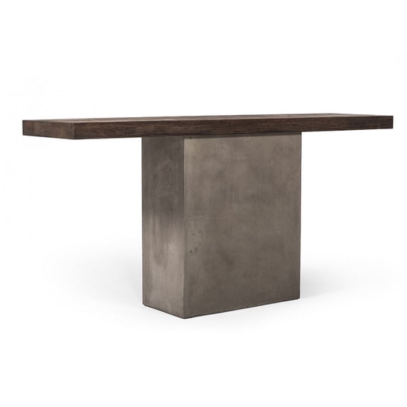 Industrial 63" Oak Wood And Concrete Pedestal Console Table