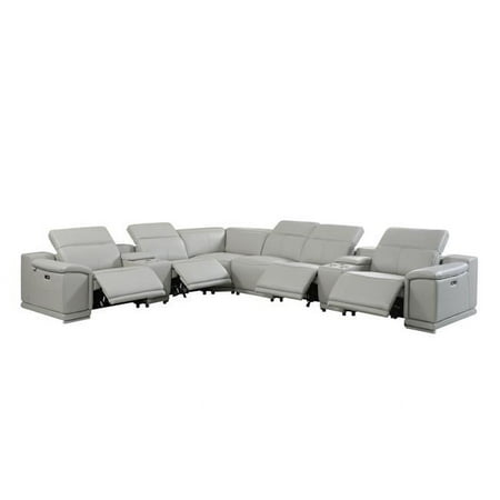 HomeRoots Italian Leather Power Reclining U Shaped Eight Piece Corner Sectional