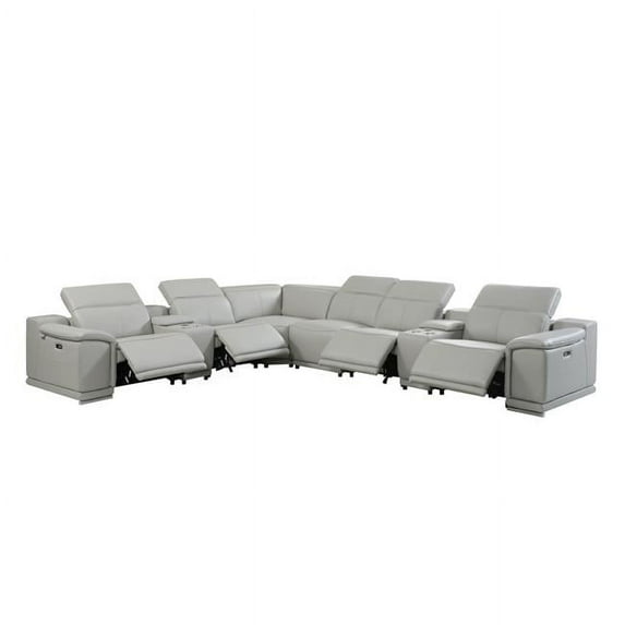 HomeRoots Italian Leather Power Reclining U Shaped Eight Piece Corner Sectional