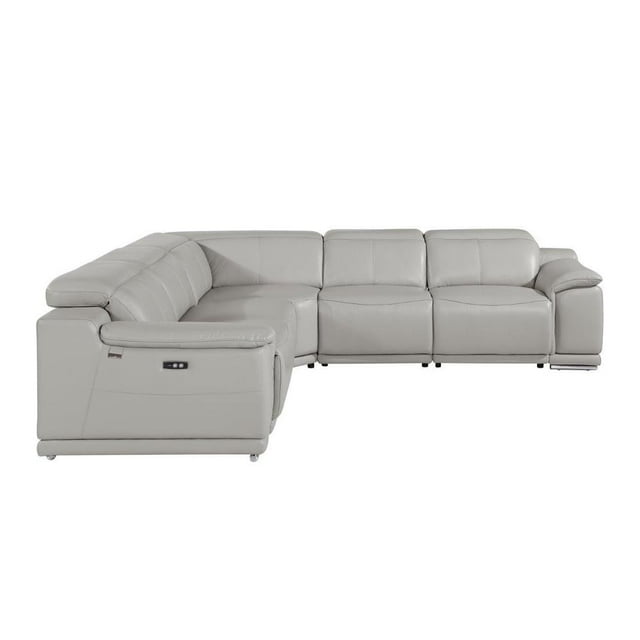 HomeRoots Italian Leather Power Reclining U Shaped Five Piece Corner Sectional