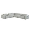 thumbnail image 1 of Light Gray Italian Leather Power Recline L Shape Seven Piece Corner Sectional With Console, 1 of 5