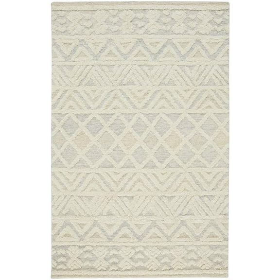 HomeRoots Ivory Blue And Tan Wool Geometric Tufted Handmade Stain Resistant Area Rug