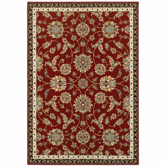 HomeRoots Ivory Green And Salmon Oriental Power Loom Stain Resistant Area Rug