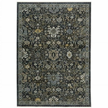 HomeRoots Ivory Grey Gold Green And Brown Oriental Power Loom Stain Resistant Area Rug