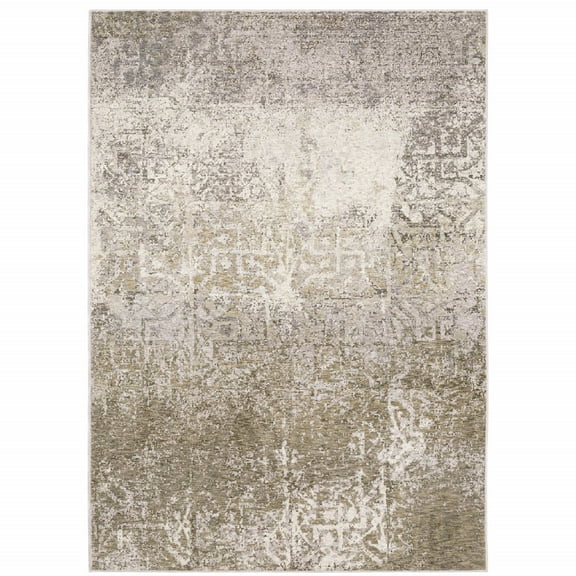 HomeRoots Ivory Grey Tan Brown And Beige Abstract Power Loom Stain Resistant Area Rug