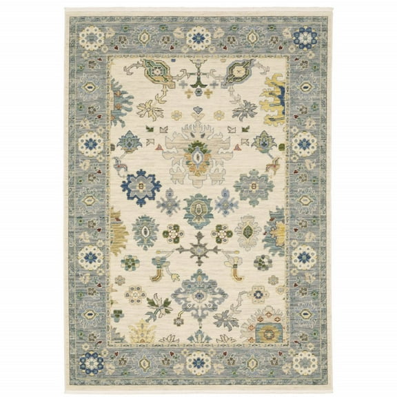 HomeRoots Ivory Grey Teal Gold Green And Rust Oriental Power Loom Stain Resistant Area Rug