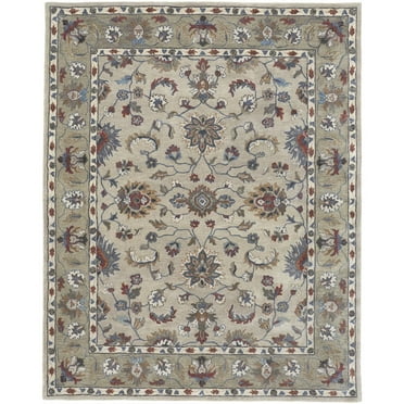 HomeRoots Ivory Taupe And Blue Wool Floral Tufted Handmade Stain Resistant Area Rug