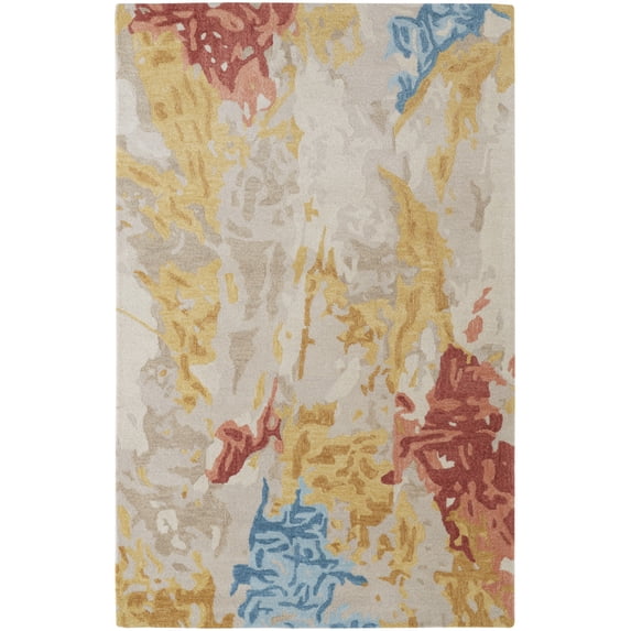 2' X 3' Ivory Yellow And Blue Wool Abstract Tufted Handmade Stain Resistant Area Rug