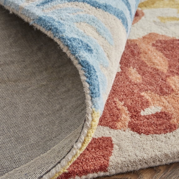 5' X 8' Ivory Yellow And Blue Wool Abstract Tufted Handmade Stain Resistant Area Rug