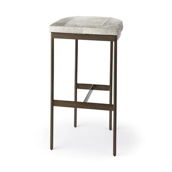 HomeRoots Kitchen & Dining 393452 Cowhide Bar Stool with Gold Metal Frame, Gray