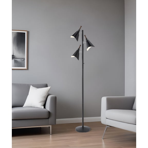 17.5" X 10" X 68" Black Metal Tree Lamp