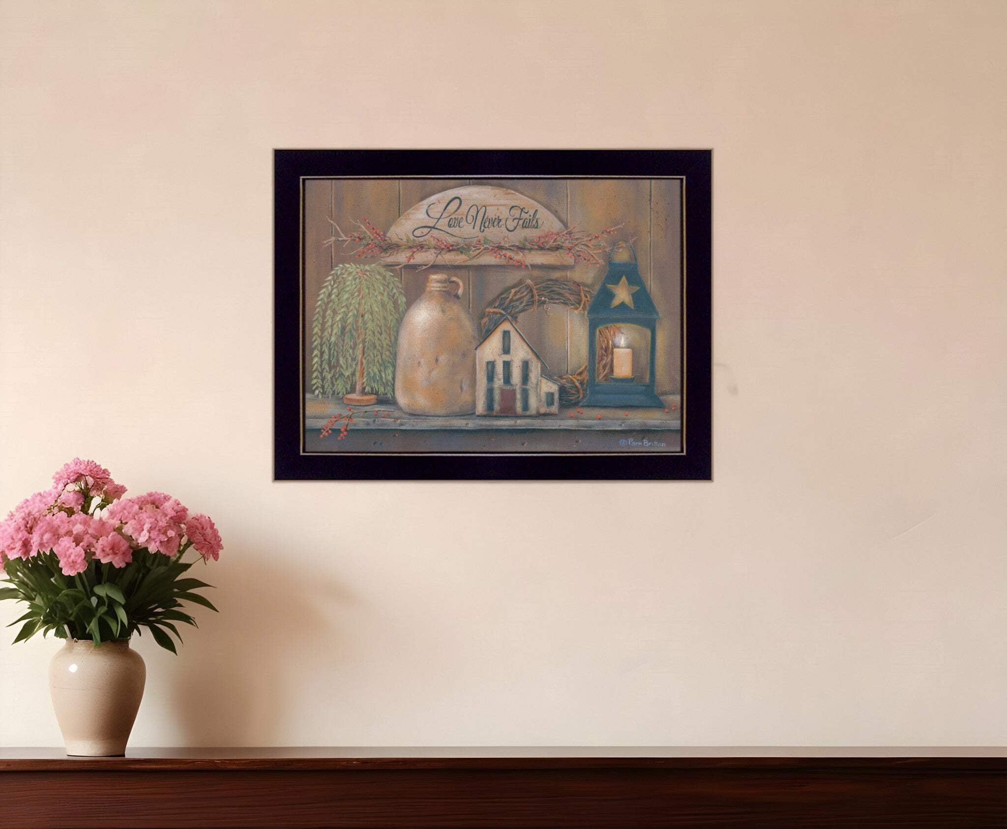 Love Never Fails Black Framed Religious Quote Print