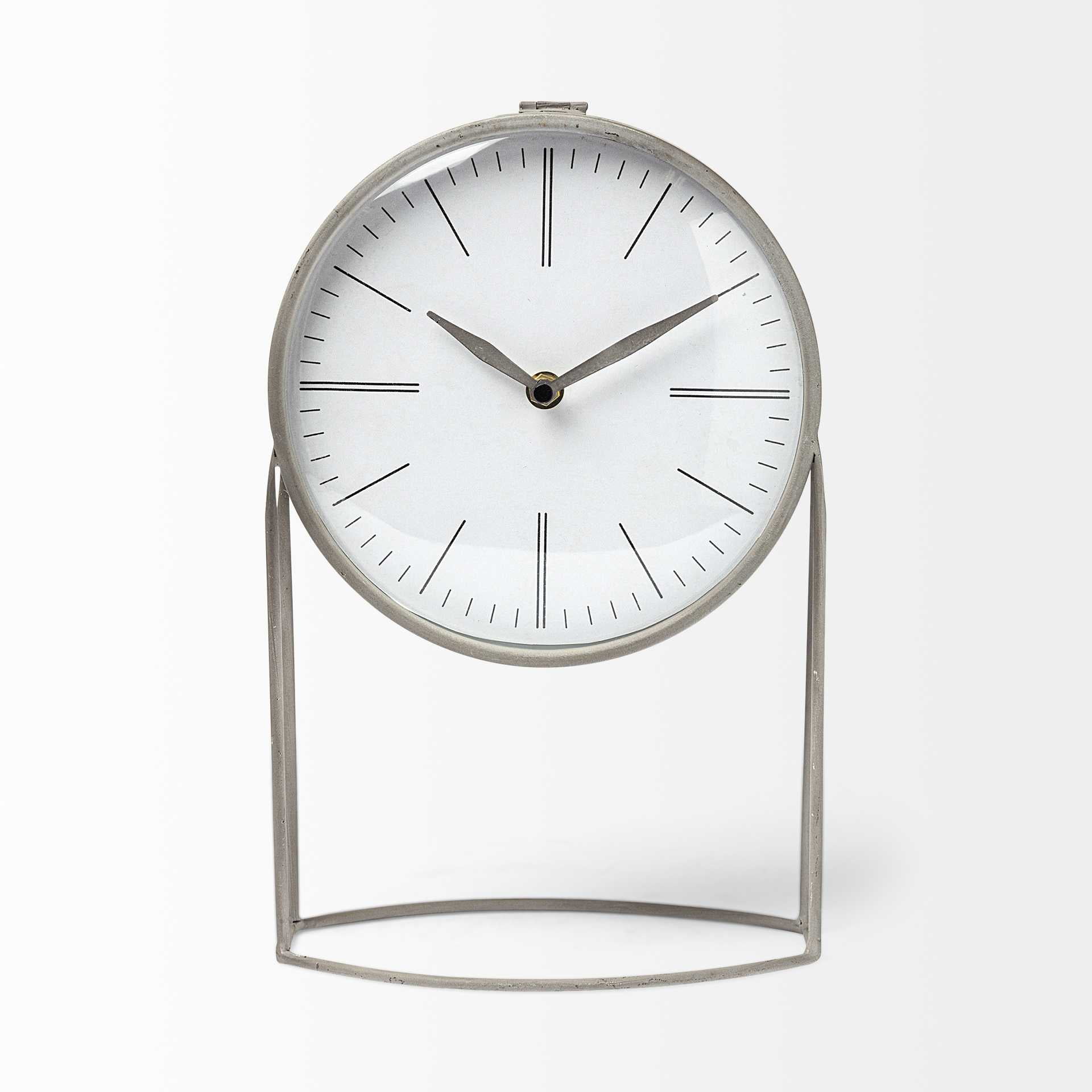 Gray Metal Circular Desk Table Clock Equipped With A Quartz Movement Gray Metal Circular Desk Table Clock Equipped With A Quartz Movement