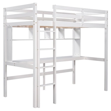 Homeroots 404251 78 x 41 x 72 in. Minimalist White Twin Size Loft Bed with Built-In Desk & Shelf