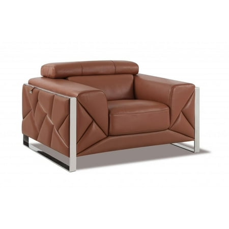 Mod Terra Cotta Leather and Chrome Deco Accent Chair