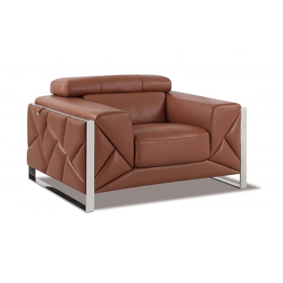 Mod Terra Cotta Leather and Chrome Deco Accent Chair