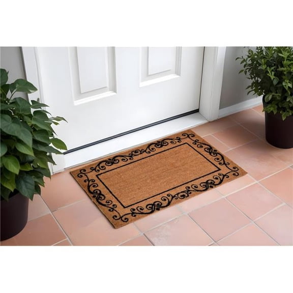 HomeRoots 555544 Modern 18 x 30 in. Brown & Black Coir Scrollwork Outdoor Door Mat