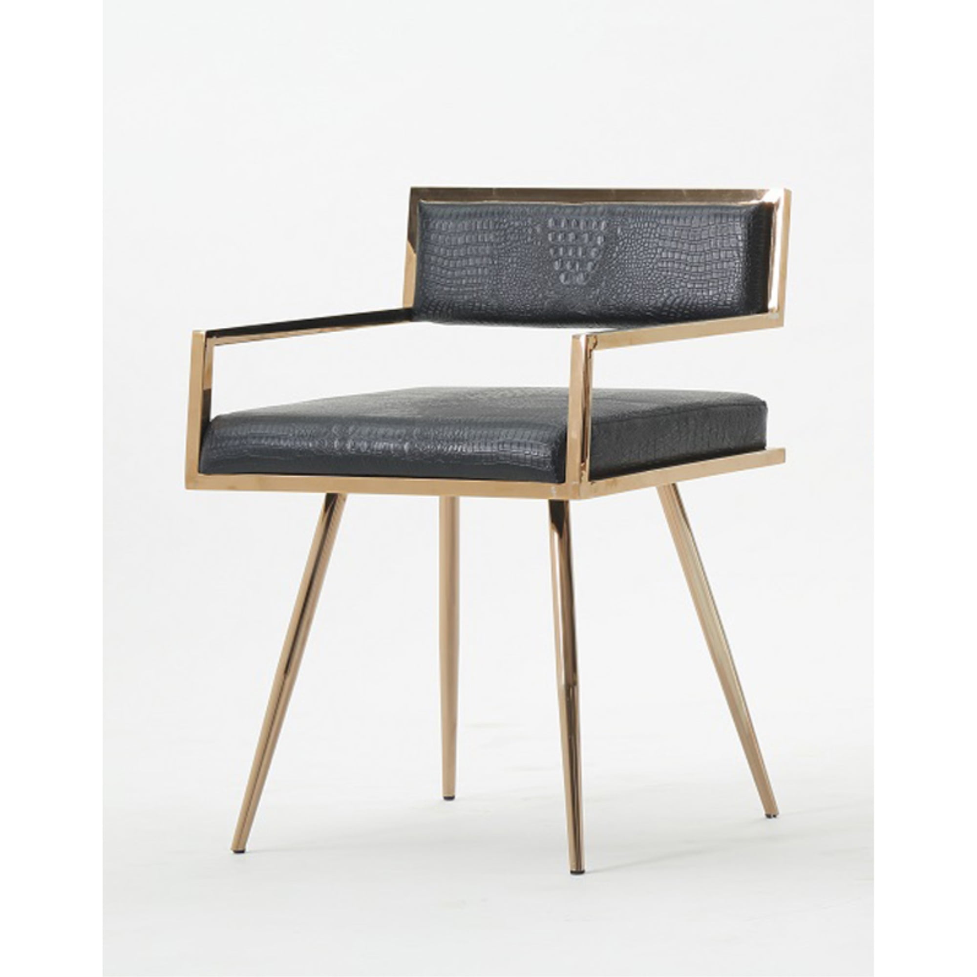 30" Glam Black Faux Leather Dining Chair with Rosegold Metal Legs